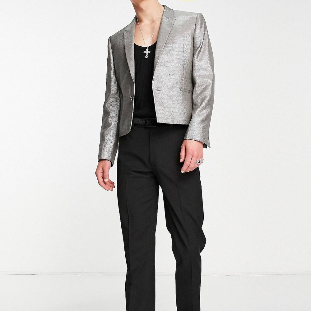 Asos Design cropped blazer in silver shimmer